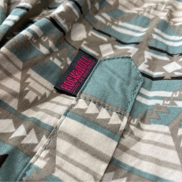 Rock & Roll Denim Aztec Print Snap Shirt Women’s Size XXL - Picture 4 of 10